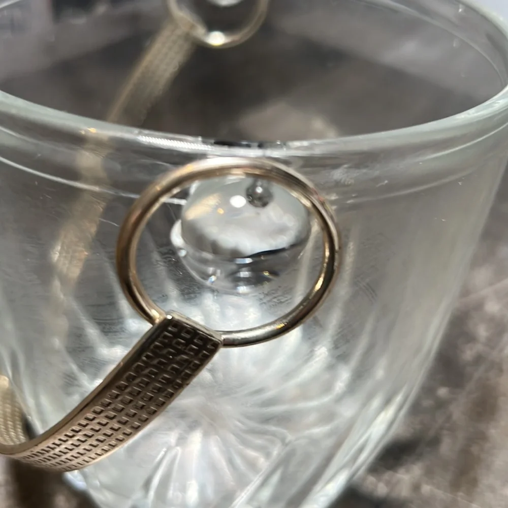 Vintage Clear Glass and Metal Handled Ice Bucket